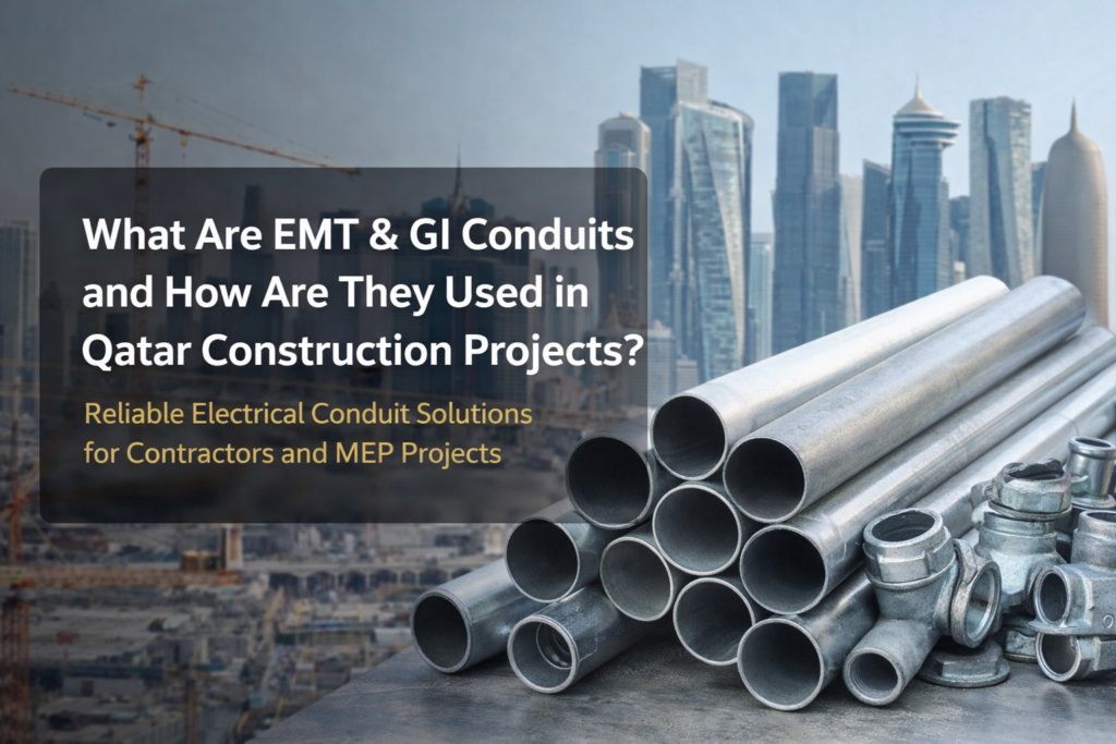 EMT GI conduits used in Qatar construction projects with fittings